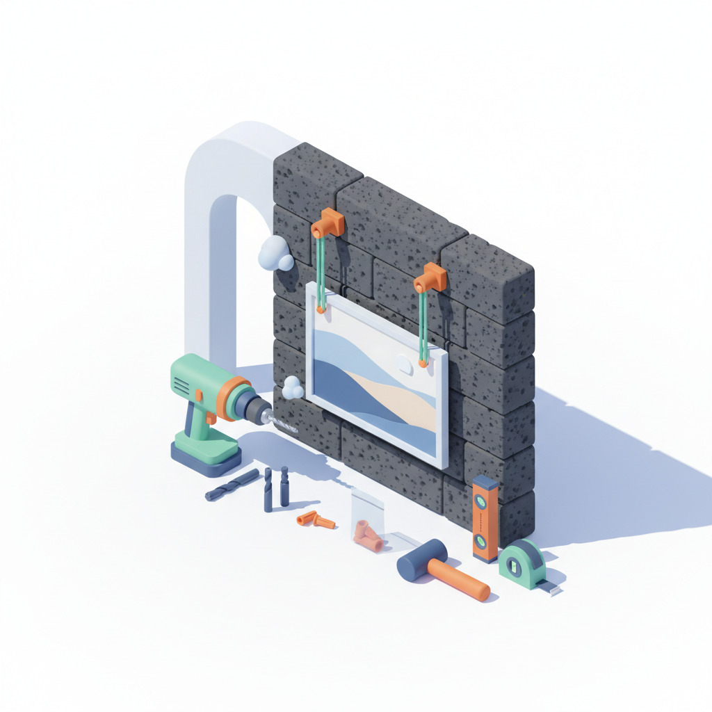 Illustration 3D : Comment accrocher un tableau lourd sur pierre de Volvic à Riom