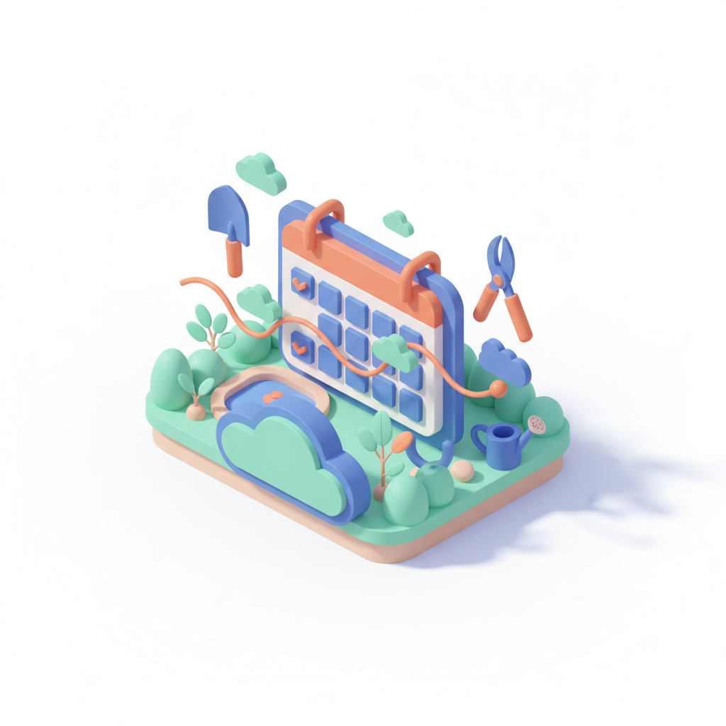 Illustration 3D : Calendrier d'entretien de jardin à Pont-du-Château: adapter aux brouillards
