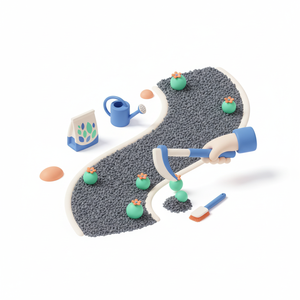 Illustration 3D : Comment désherber une allée gravillonnée en pierre de Volvic
