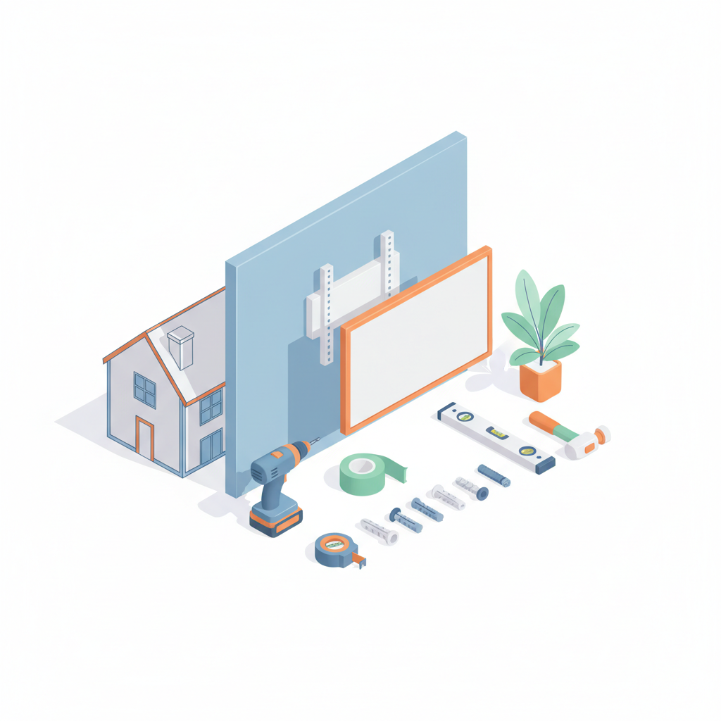 Illustration 3D : Comment fixer une TV au mur sur placo dans un pavillon à Romagnat