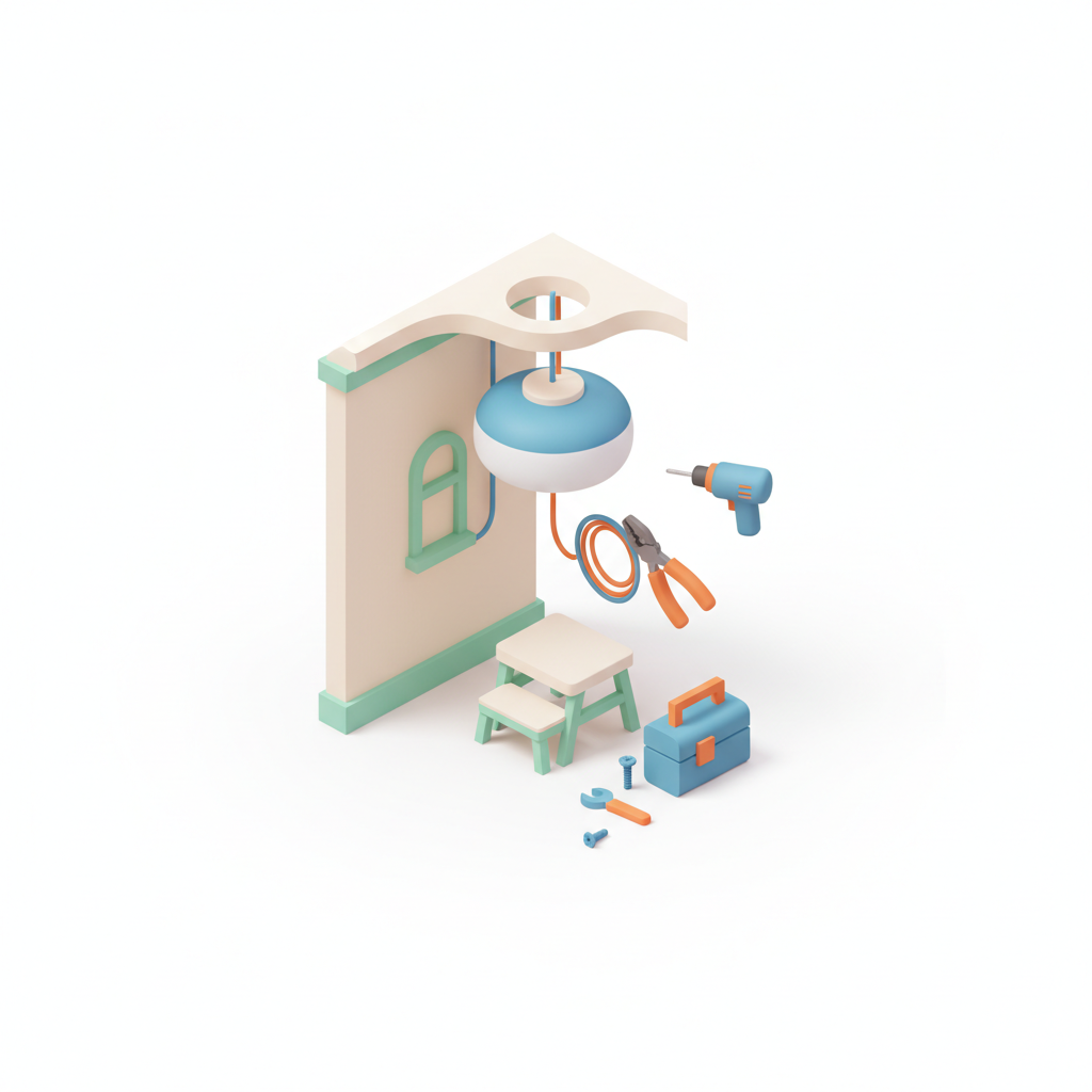 Illustration 3D : Comment installer un plafonnier dans une maison ancienne à Beaumont