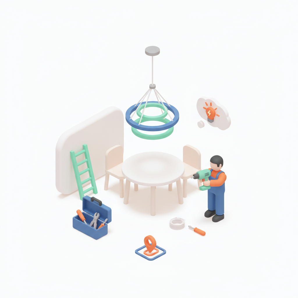 Illustration 3D : Comment installer une suspension LED au-dessus d'une table à Cournon-d'Auvergne