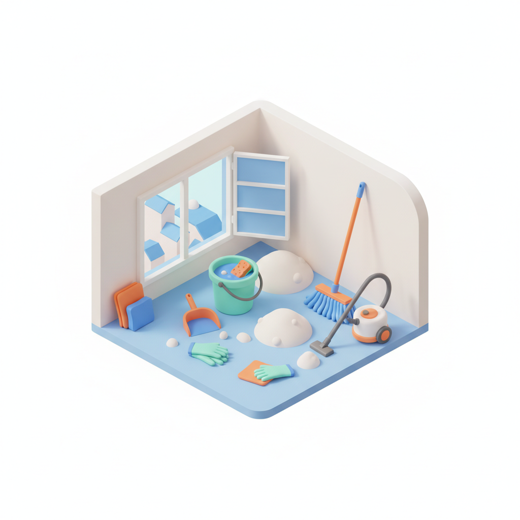 Illustration 3D : Comment nettoyer la poussière de plâtre après travaux à Gerzat