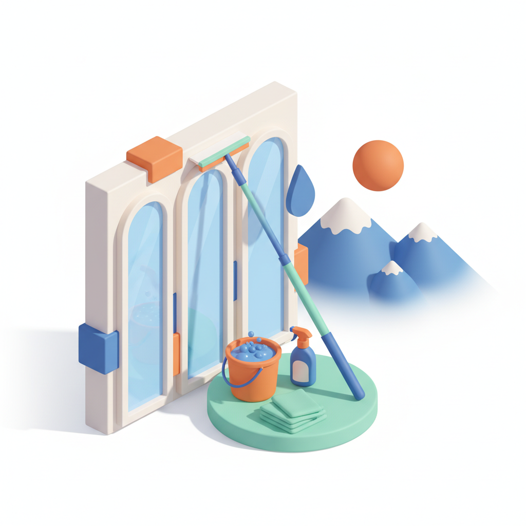 Illustration 3D : Comment nettoyer les vitres en hauteur d'un appartement à Clermont-Ferrand