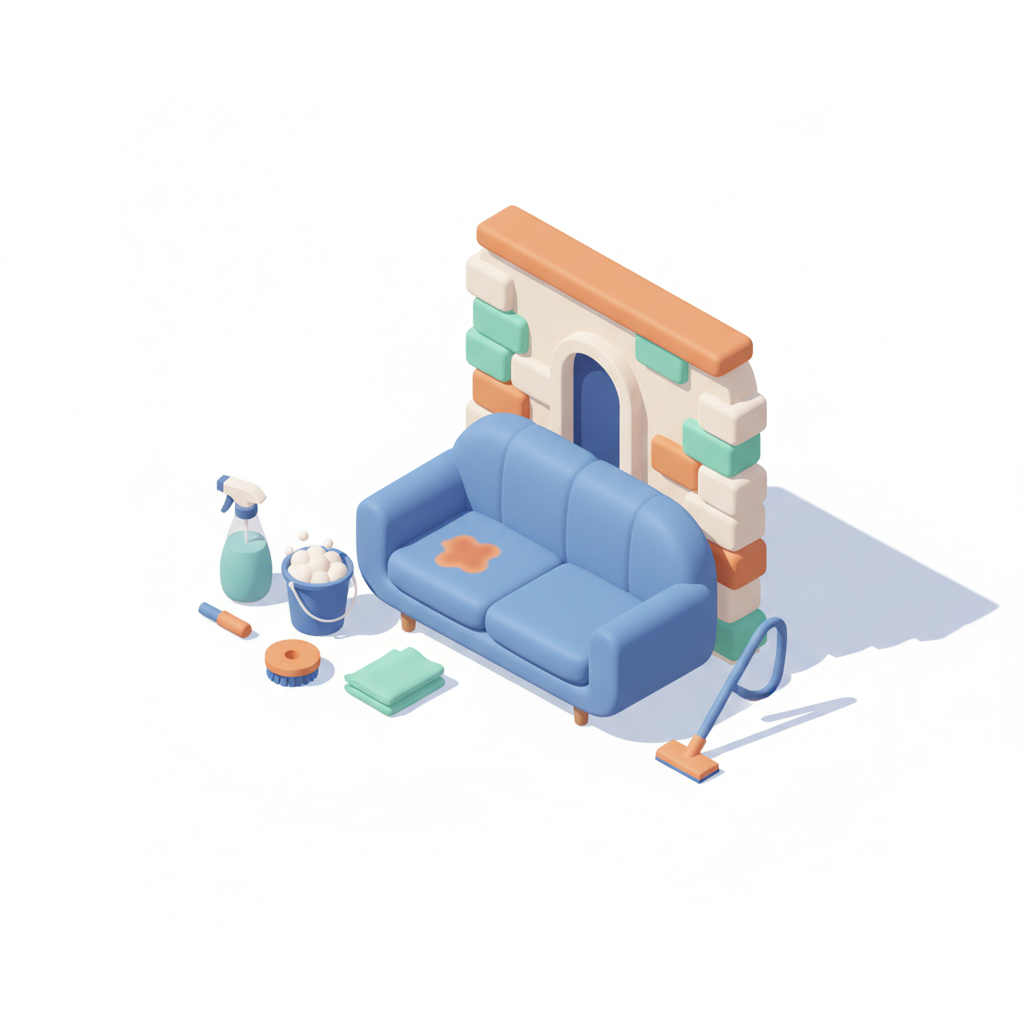 Illustration 3D : Comment nettoyer un canapé en microfibre dans une maison de pierre à Riom