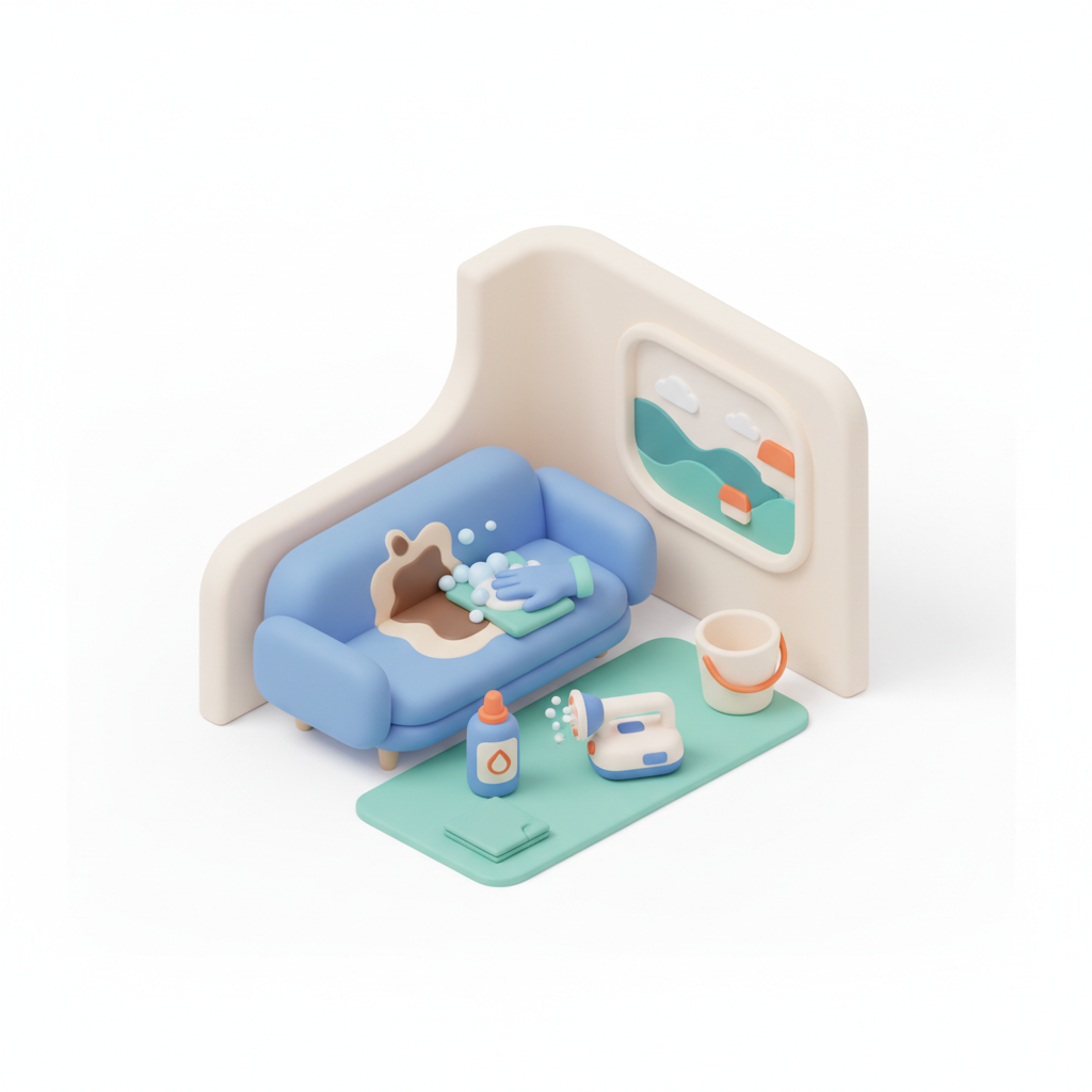 Illustration 3D : Comment nettoyer un canapé en tissu taché à Cournon-d'Auvergne