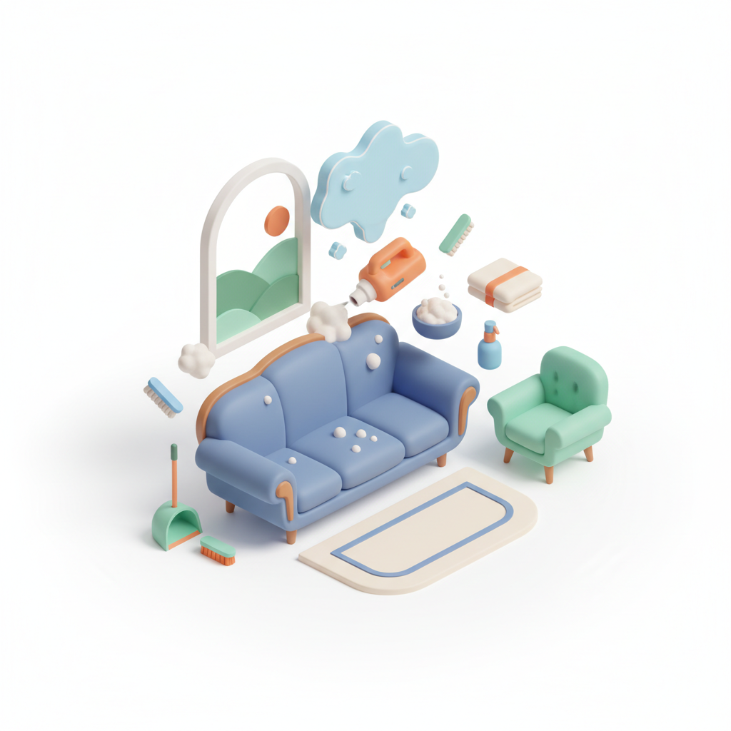 Illustration 3D : Comment nettoyer un canapé en velours ancien à Chamalières