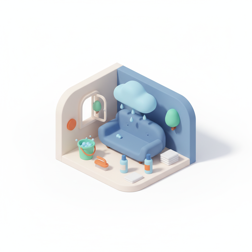 Illustration 3D : Comment nettoyer un canapé en velours dans une maison humide à Pont-du-Château