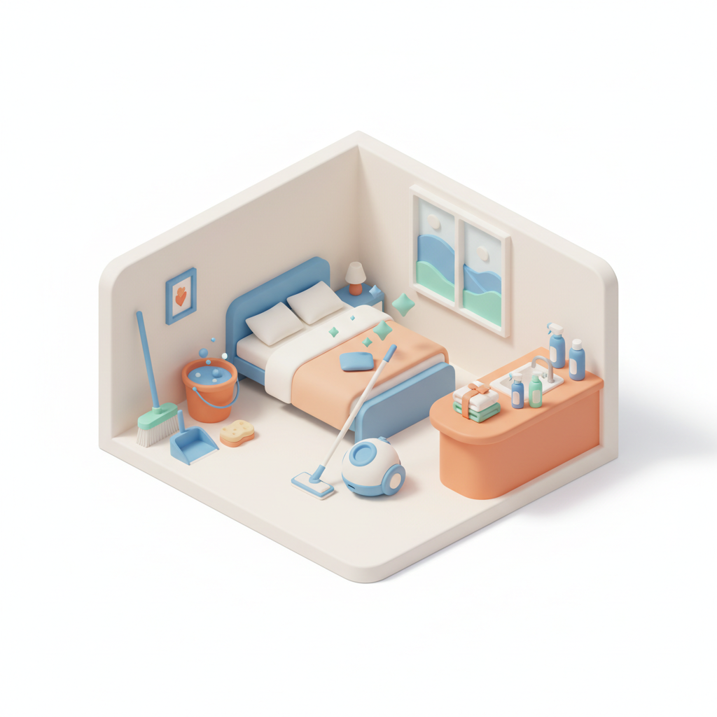 Illustration 3D : Comment nettoyer un studio étudiant avant l'état des lieux à Aubière