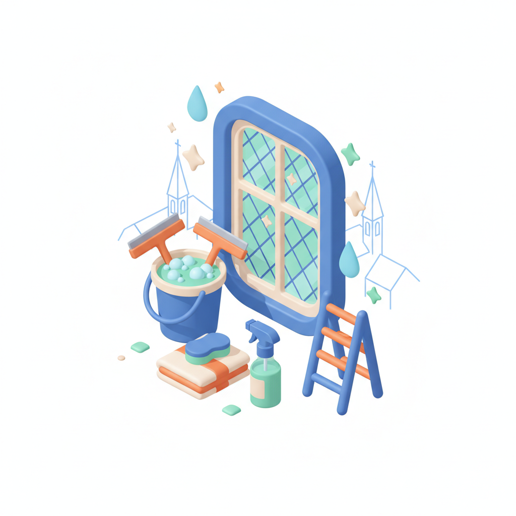 Illustration 3D : Comment nettoyer les vitres anciennes à petits carreaux à Riom sans traces