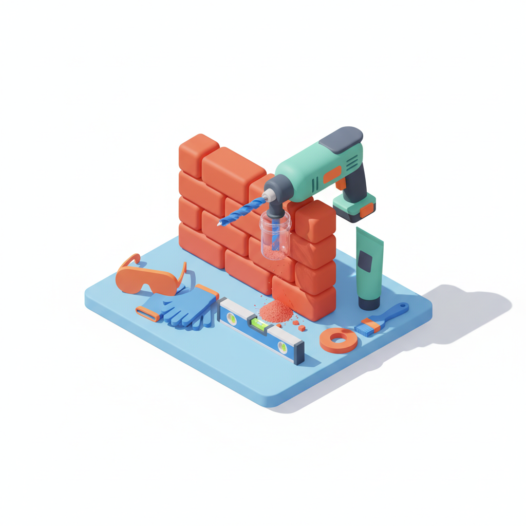 Illustration 3D : Comment percer un mur en brique rouge à Gerzat sans fissurer