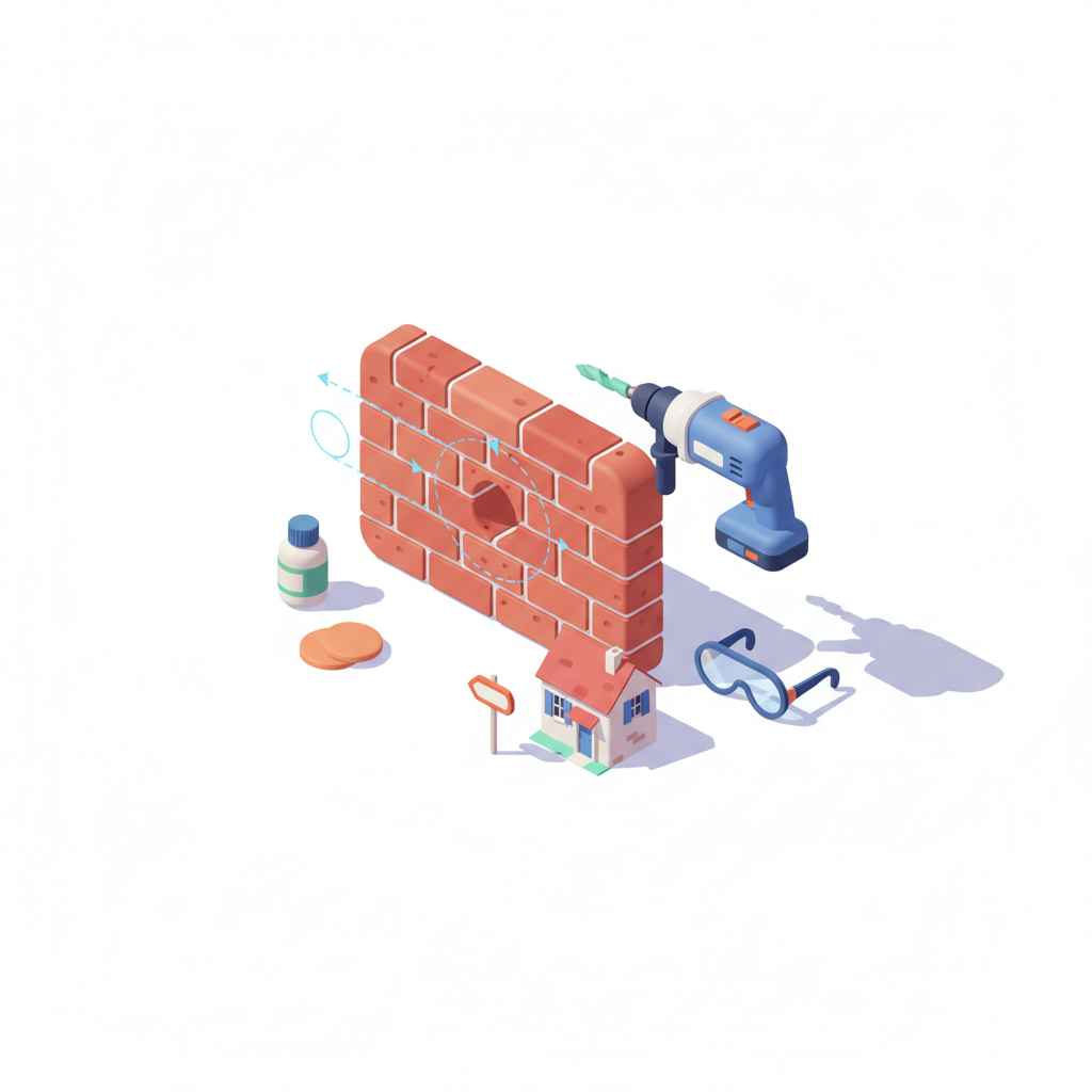 Illustration 3D : Comment percer un mur en brique rouge à Pont-du-Château sans éclats