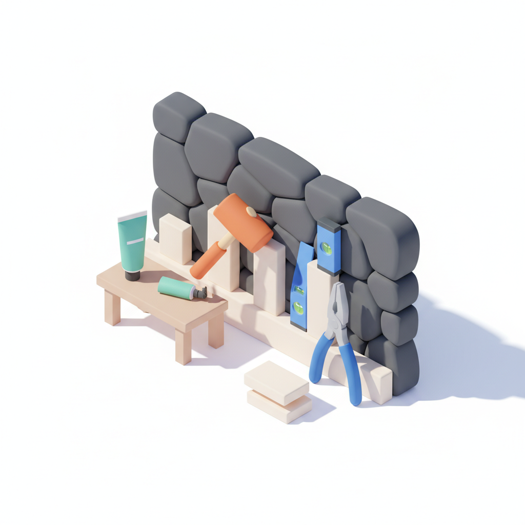 Illustration 3D : Comment poser des plinthes sur mur en pierre de Volvic à Riom