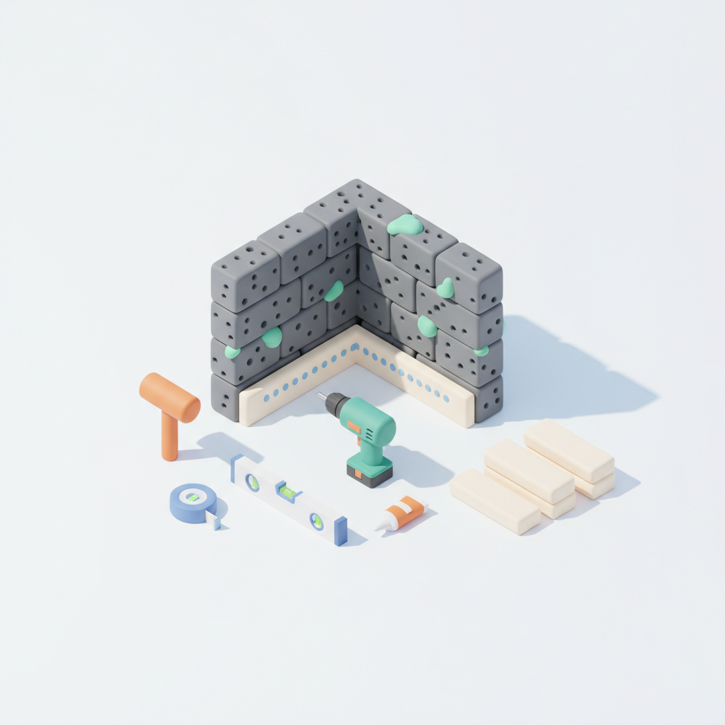 Illustration 3D : Comment poser des plinthes sur mur en pierre de Volvic à Riom