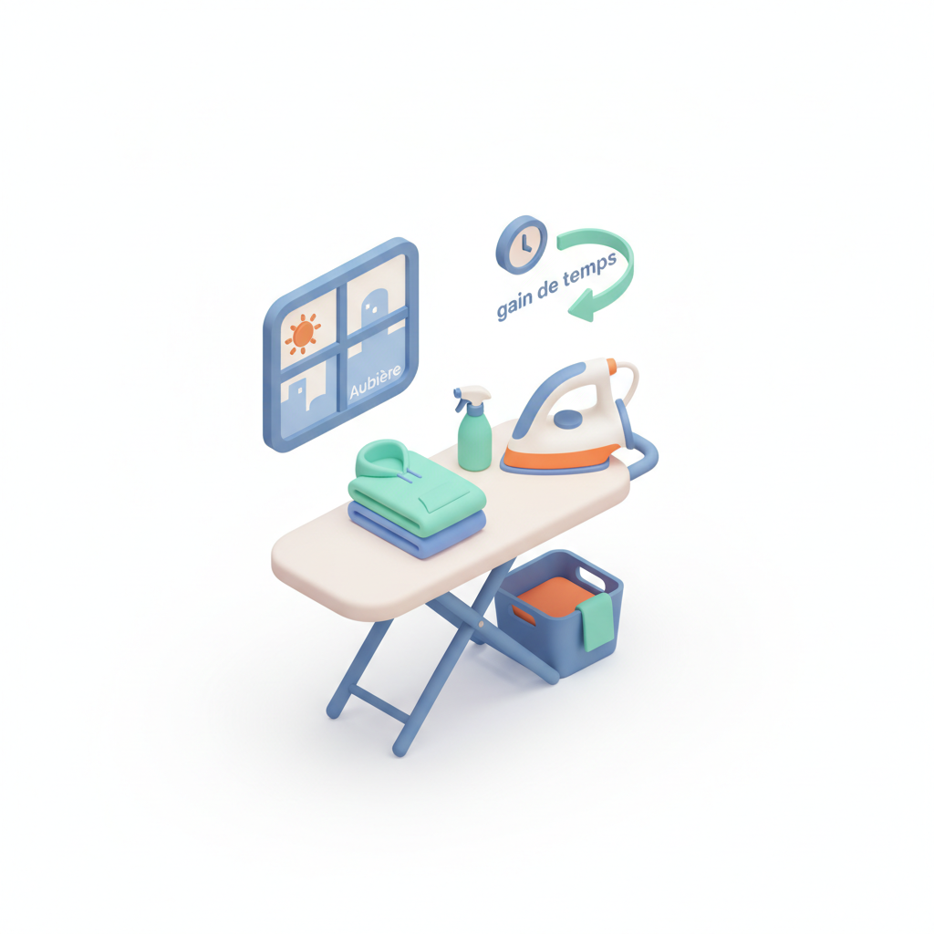 Illustration 3D : Comment repasser du linge étudiant efficacement à Aubière : gain de temps