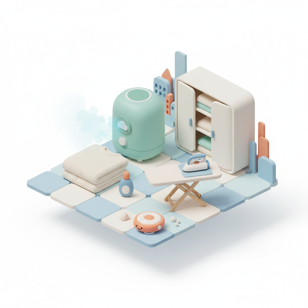 Illustration 3D : Comment repasser des vêtements en laine après l'hiver à Riom