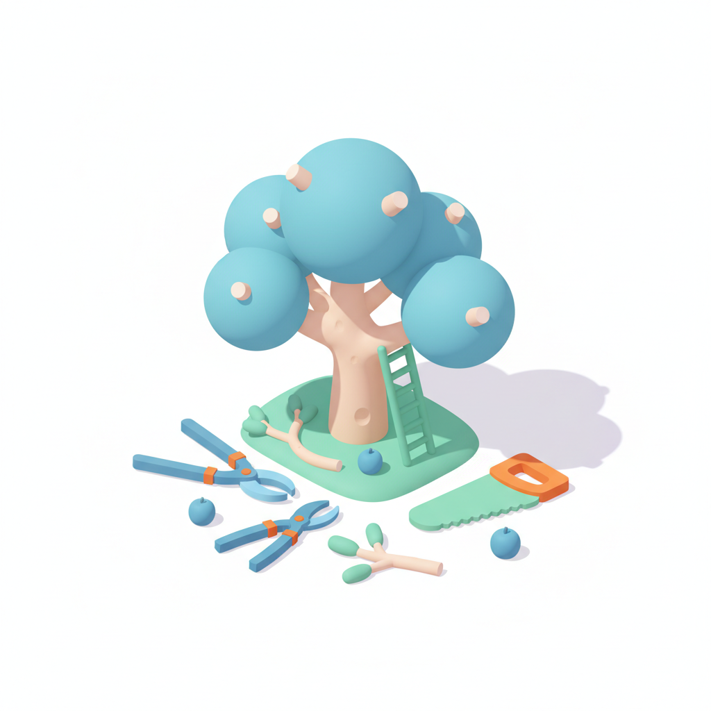 Illustration 3D : Comment tailler un pommier centenaire à Chamalières: gestes et outils