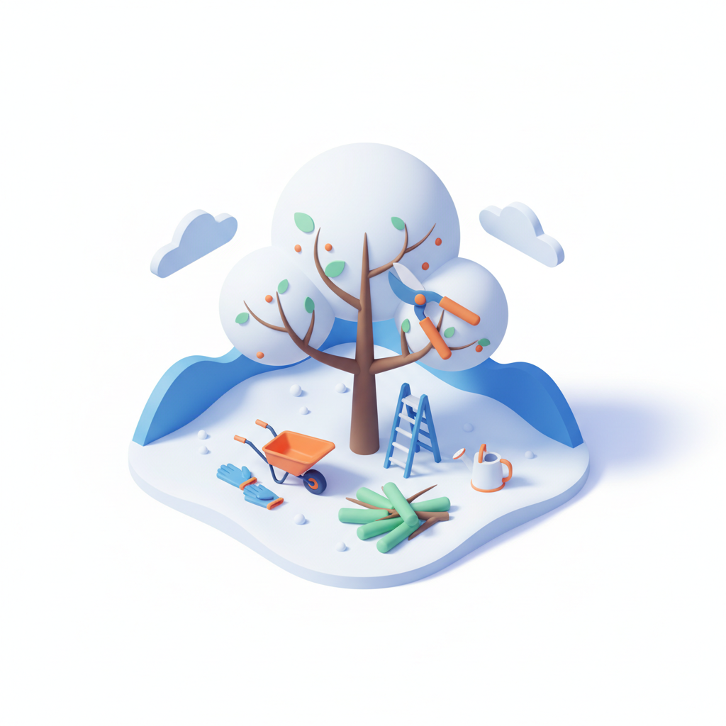 Illustration 3D : Comment tailler un pommier en février à Aubière: geste et période