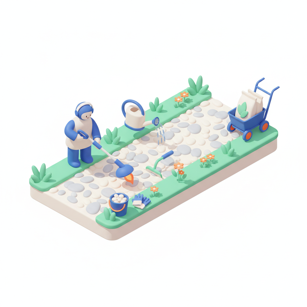 Illustration 3D : Désherber une allée gravillonnée à Aulnat: méthodes durables