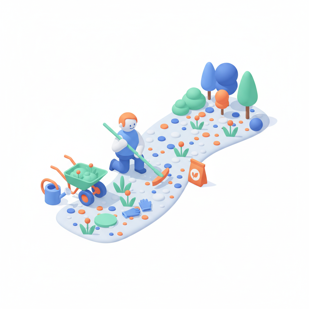 Illustration 3D : Désherber une allée gravillonnée à Beaumont efficacement