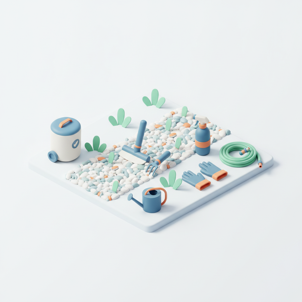 Illustration 3D : Désherber une allée gravillonnée sans chimique à Aubière