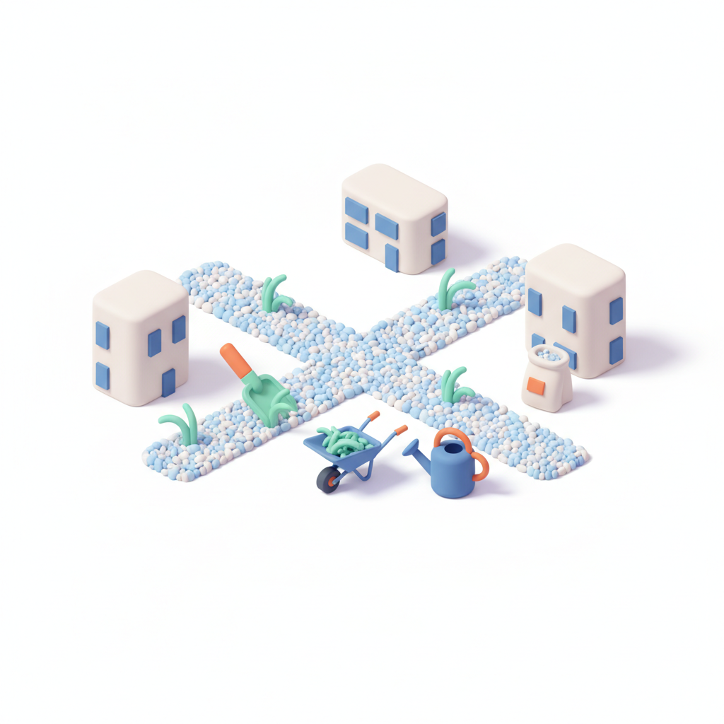 Illustration 3D : Désherber les allées gravillonnées d'immeuble à Chamalières