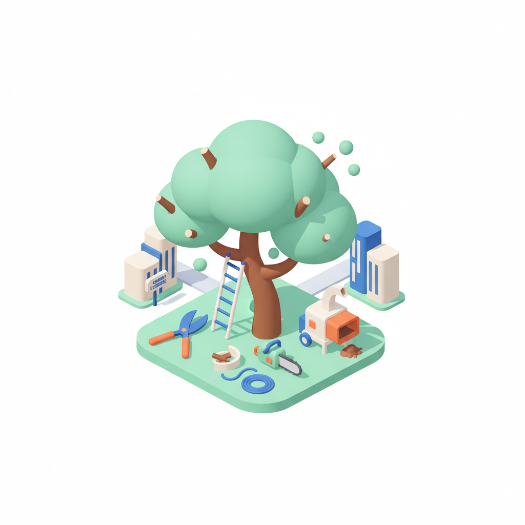 Illustration 3D : Élaguer un arbre d'ombrage près du campus des Cézeaux à Aubière