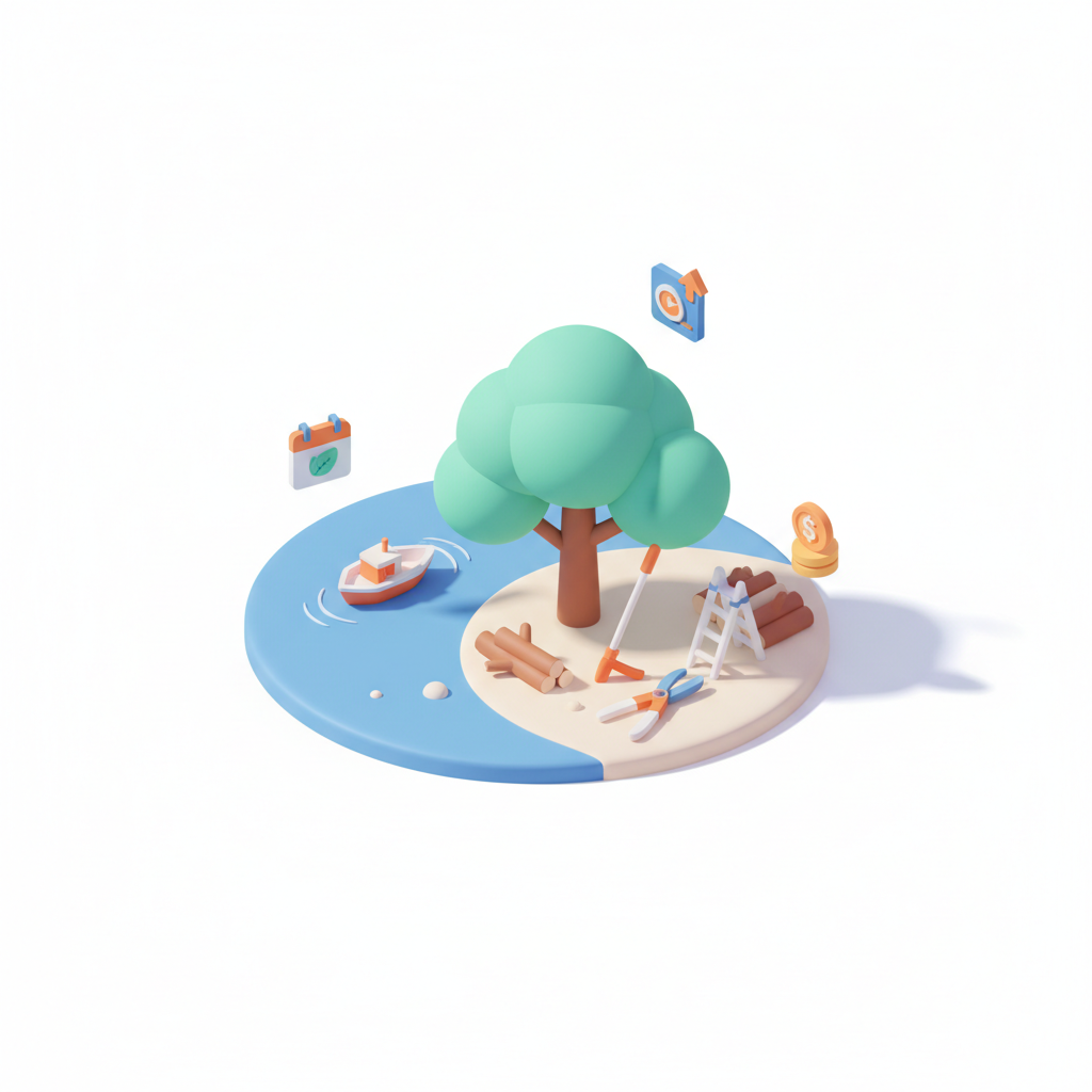 Illustration 3D : Élaguer un tilleul près du lac de Cournon : hauteur, période et tarifs