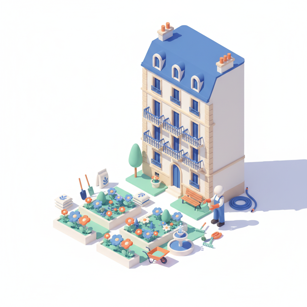 Illustration 3D : Comment entretenir un jardin d'immeuble bourgeois à Chamalières