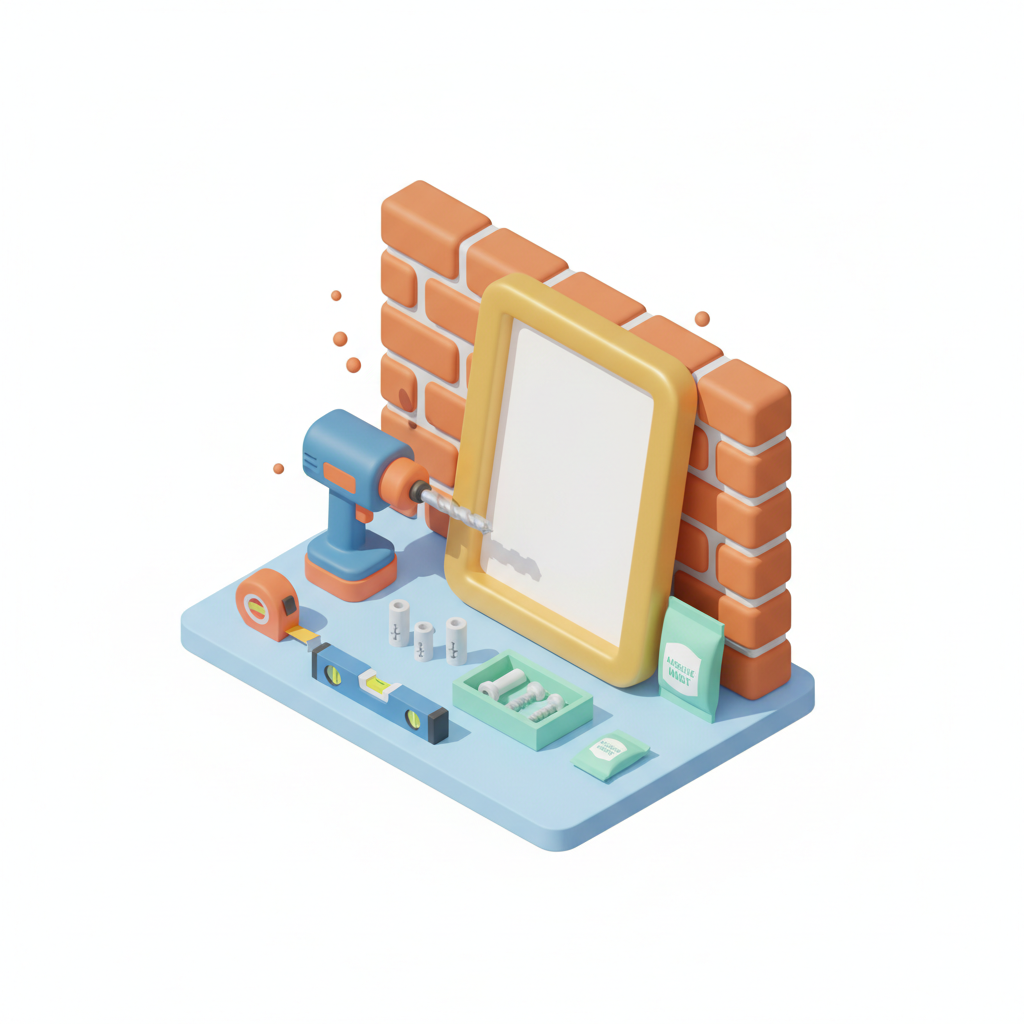 Illustration 3D : Comment fixer un cadre lourd sur mur en brique à Cournon