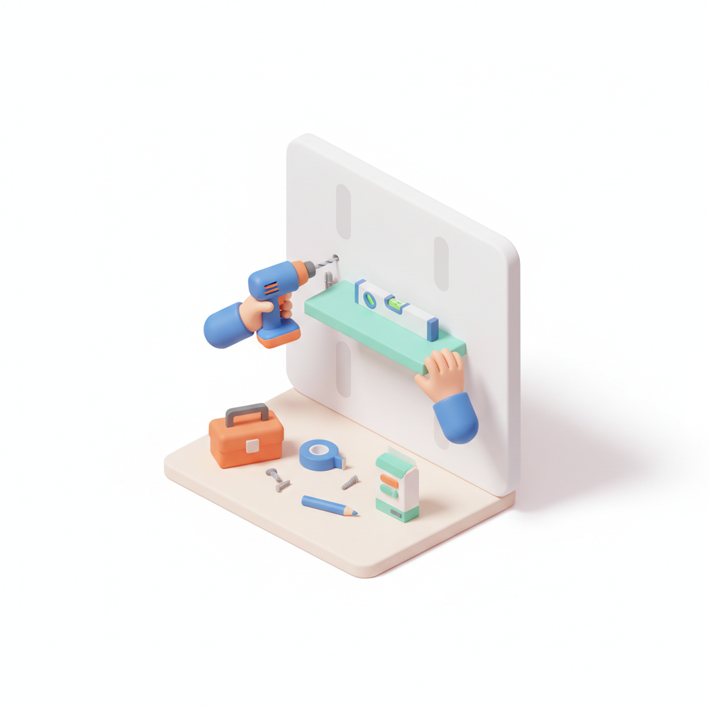 Illustration 3D : Comment fixer une étagère murale dans du placo neuf à Aulnat