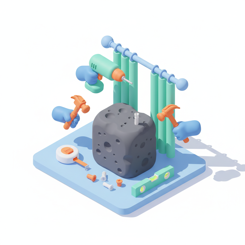 Illustration 3D : Comment fixer une tringle à rideaux sur pierre de Volvic à Riom