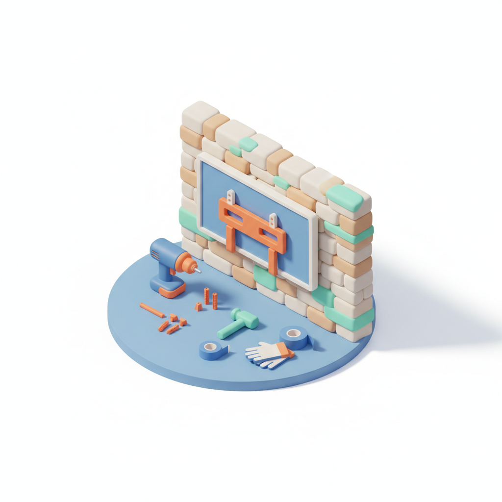 Illustration 3D : Comment fixer une TV au mur sur pierre ancienne à Pont-du-Château