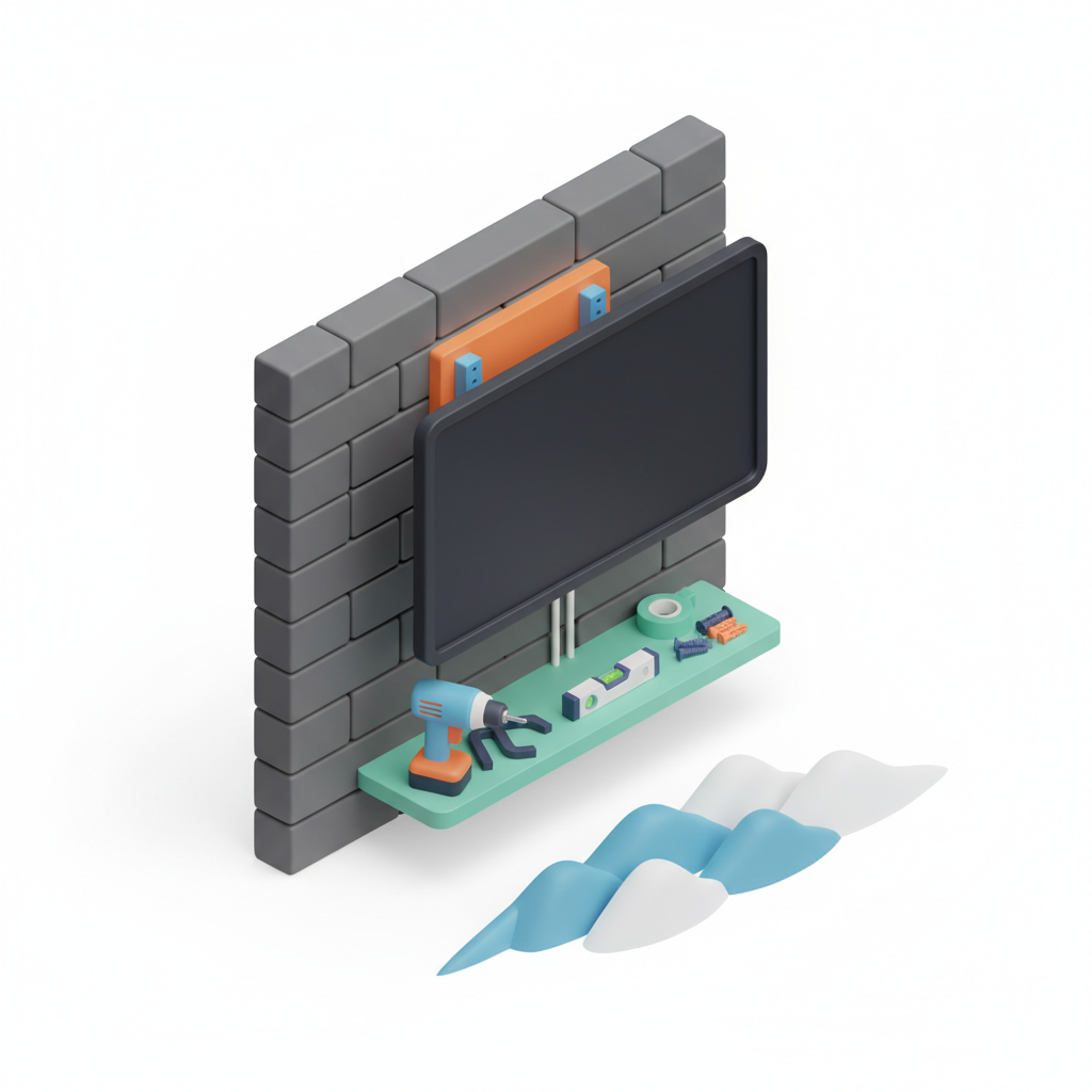 Illustration 3D : Fixer une TV au mur sur pierre de Volvic à Clermont-Ferrand