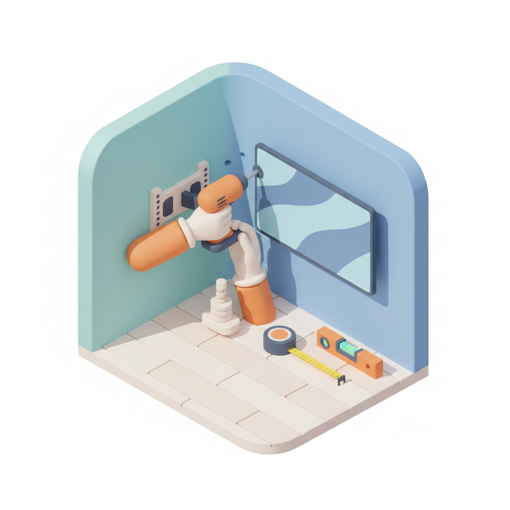 Illustration 3D : Fixer une TV au mur en placo dans une maison récente à Cournon