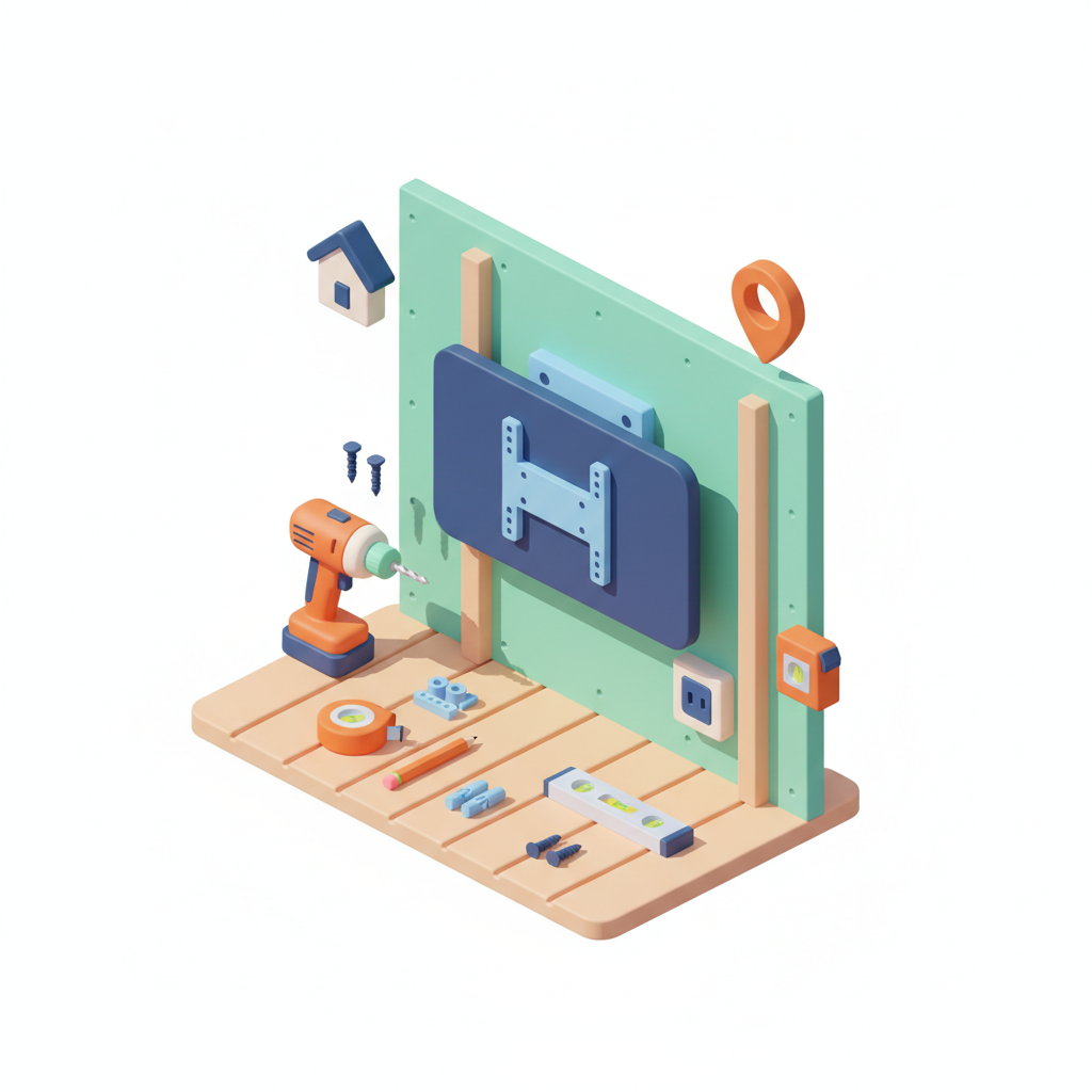 Illustration 3D : Fixer une TV au mur en placo dans un pavillon à Gerzat
