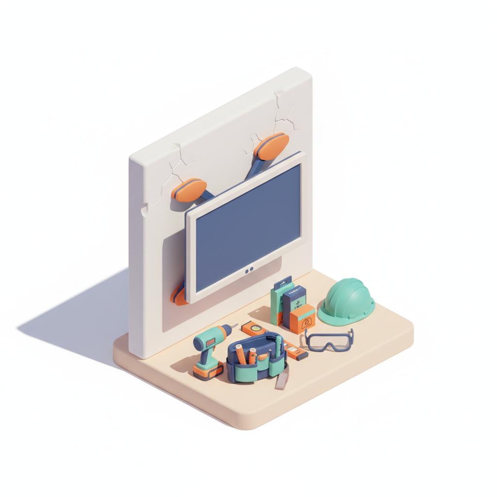 Illustration 3D : Fixer une TV sur mur en plâtre ancien à Chamalières: sécurité