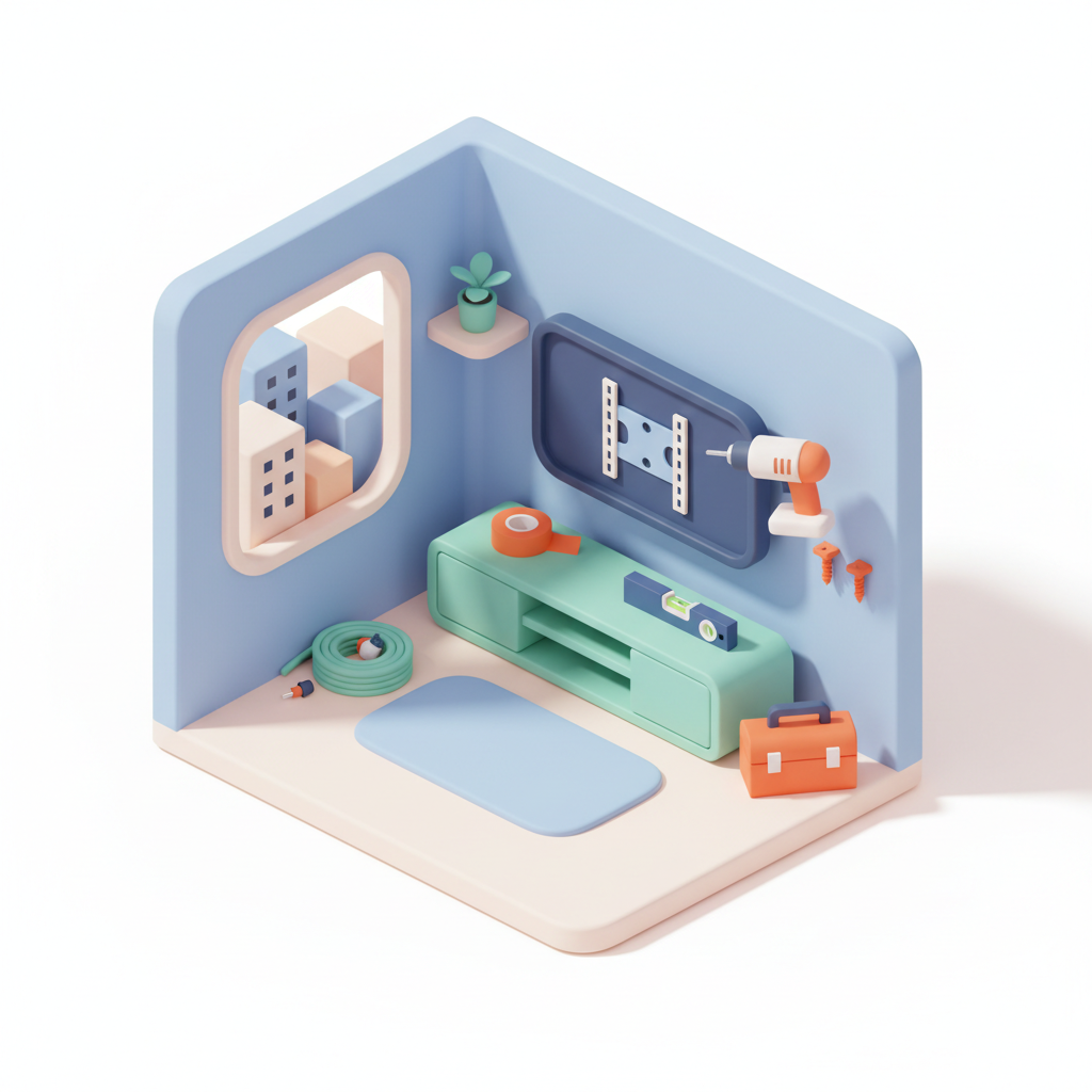 Illustration 3D : Fixer une TV au mur dans un studio étudiant à Aubière