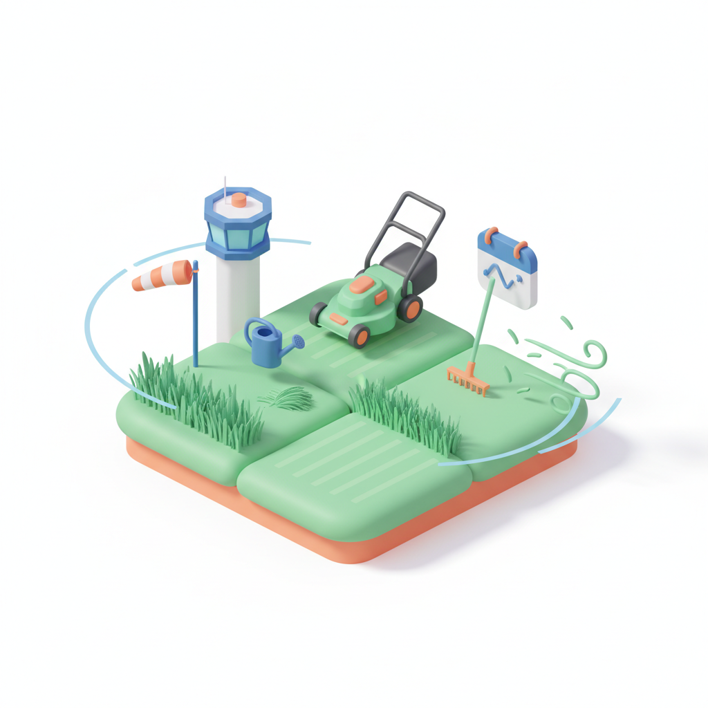 Illustration 3D : À quelle fréquence tondre sa pelouse exposée au vent à Aulnat