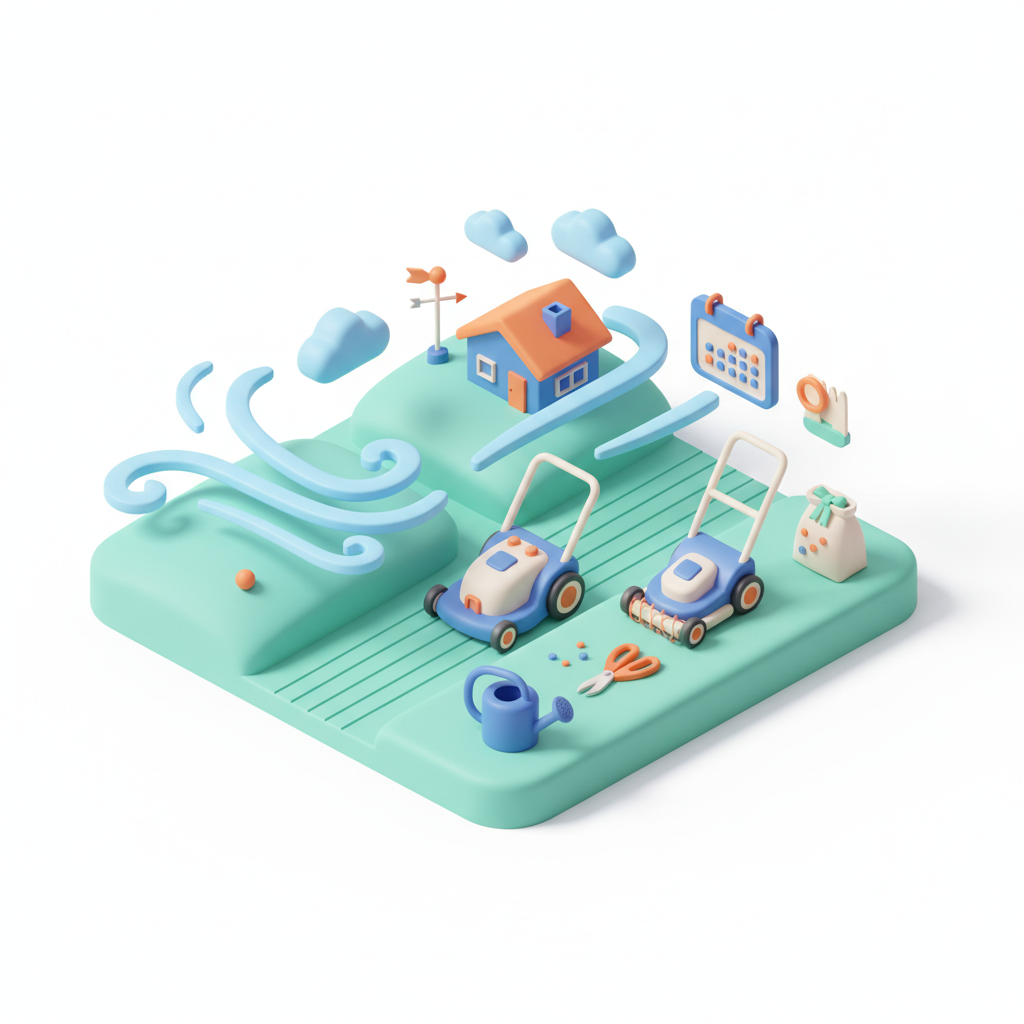 Illustration 3D : Quelle fréquence de tonte pour une pelouse venteuse à Gerzat