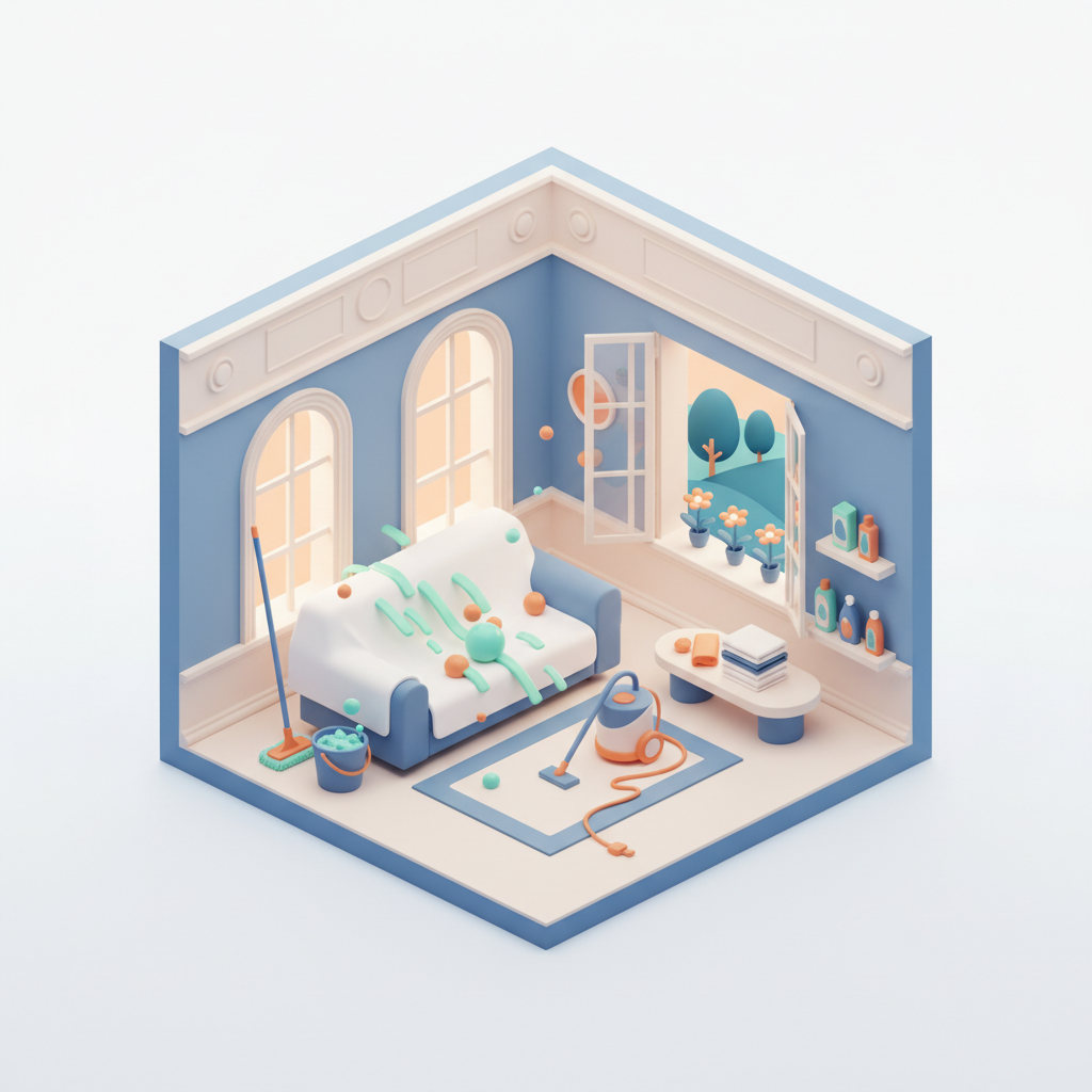 Illustration 3D : Grand ménage de printemps dans un appartement bourgeois à Chamalières