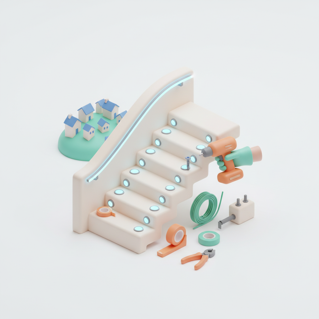 Illustration 3D : Comment installer une rampe LED d'escalier intérieur à Gerzat