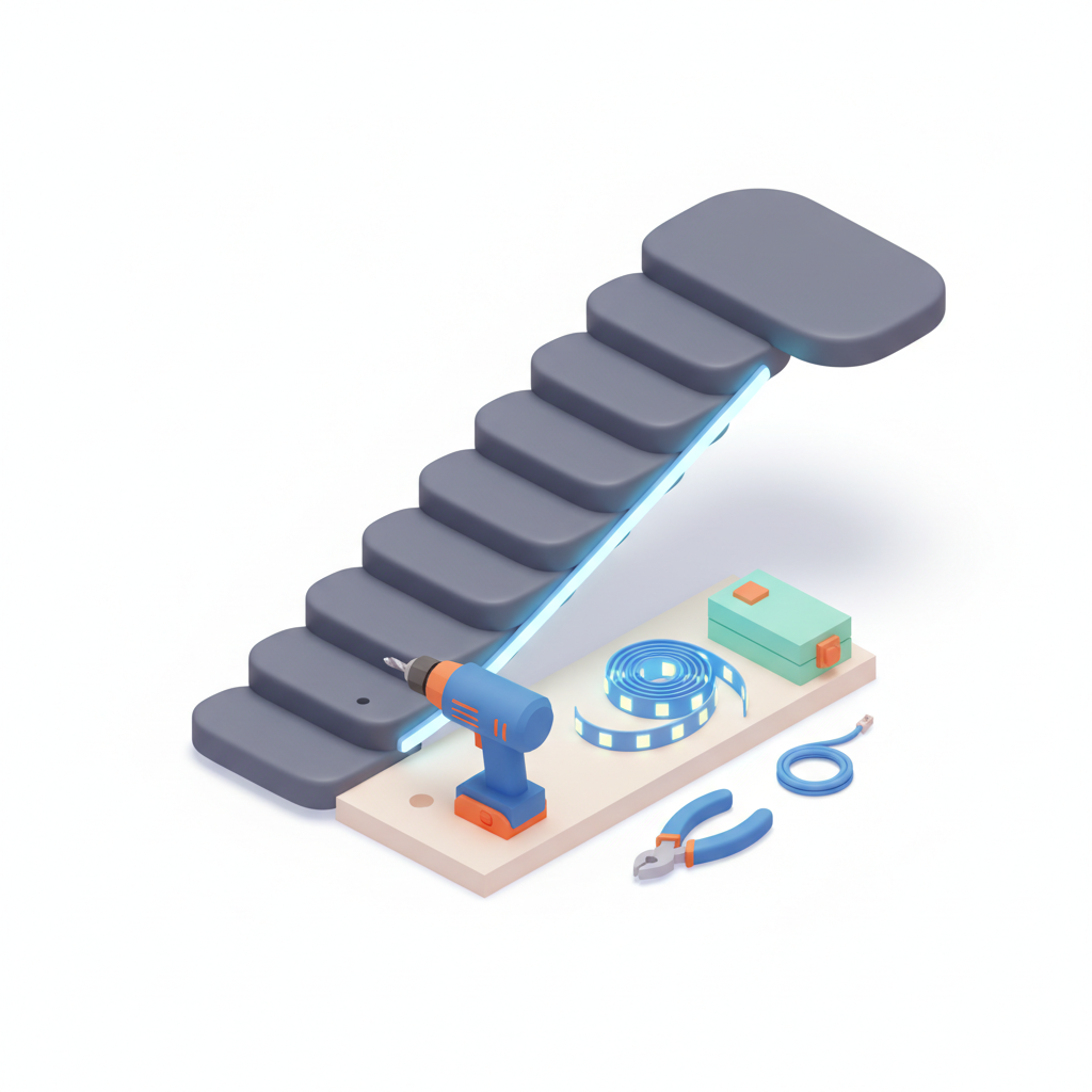 Illustration 3D : Installer une rampe LED d'escalier sur pierre de Volvic
