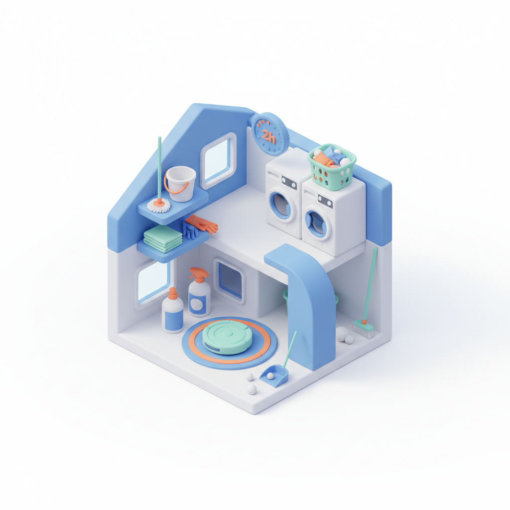 Illustration 3D : Ménage hebdomadaire à Cournon-d'Auvergne: 2h efficaces