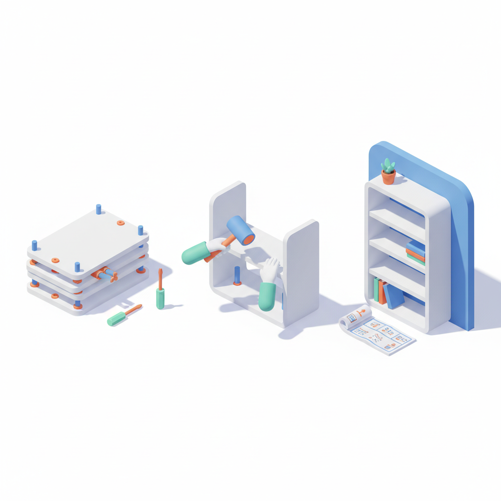 Illustration 3D : Monter une bibliothèque Billy IKEA seul à Beaumont: étapes