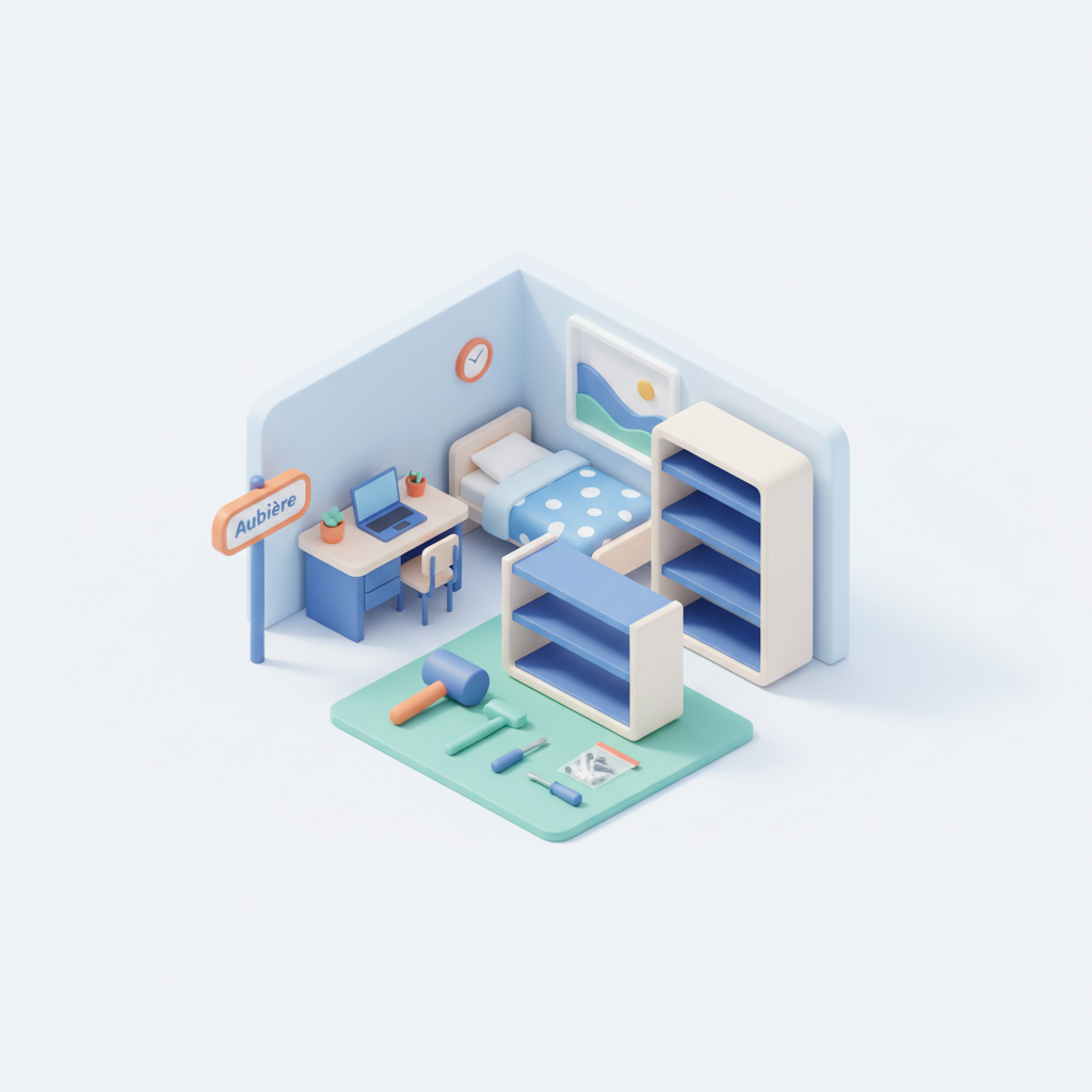 Illustration 3D : Comment monter une bibliothèque Billy IKEA dans un studio étudiant à Aubière