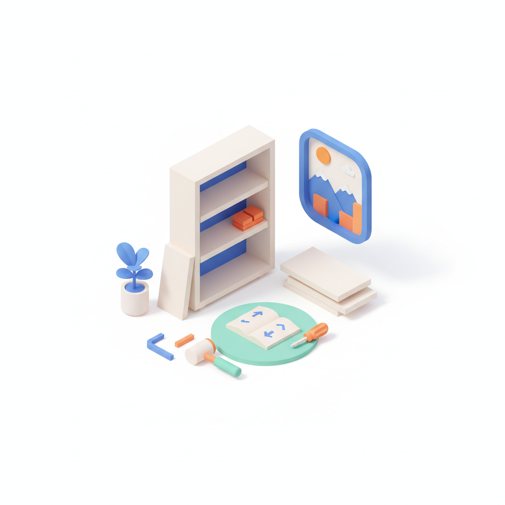 Illustration 3D : Comment monter une bibliothèque IKEA Billy dans un appartement à Cournon-d'Auvergne