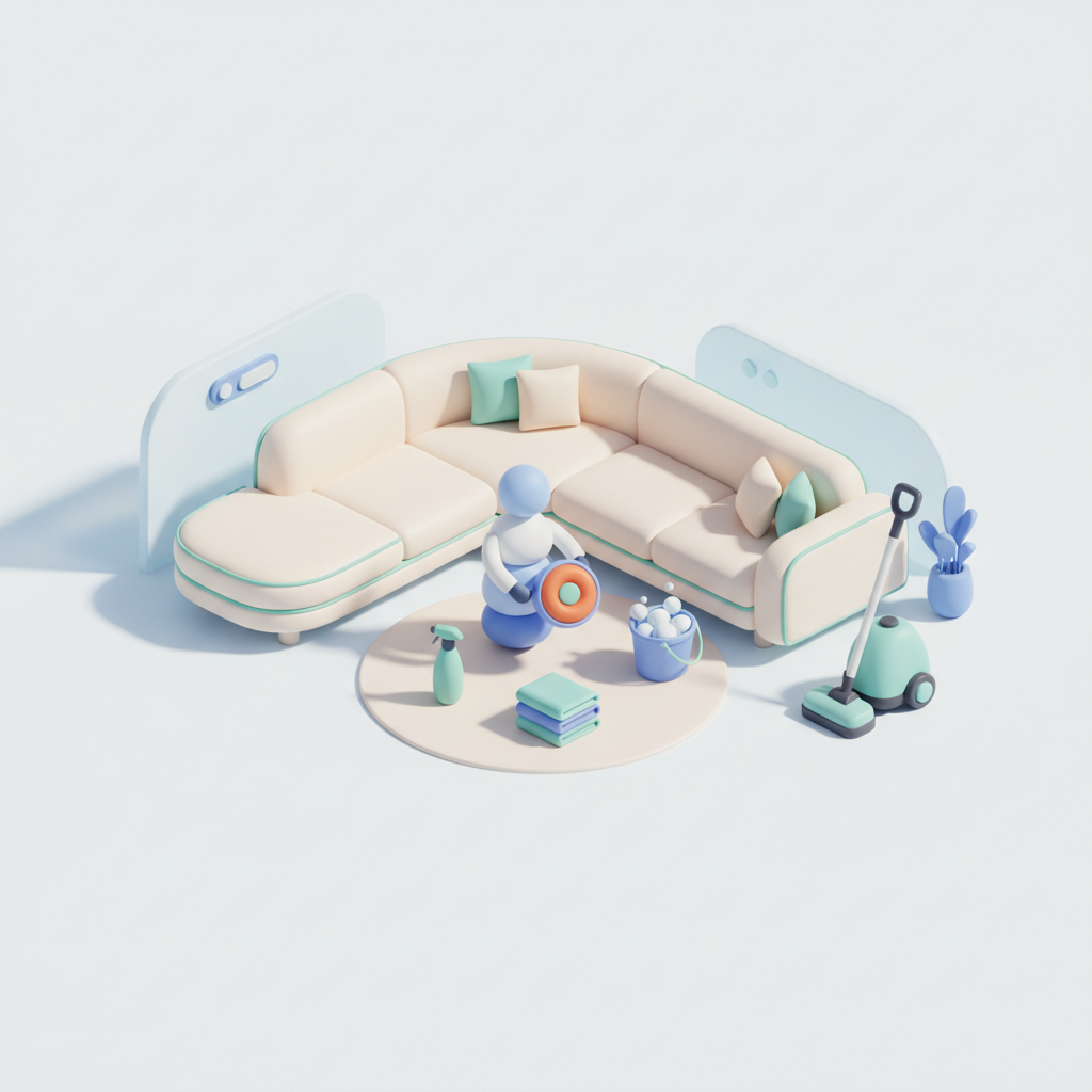 Illustration 3D : Comment nettoyer un canapé d'angle dans un salon spacieux à Beaumont