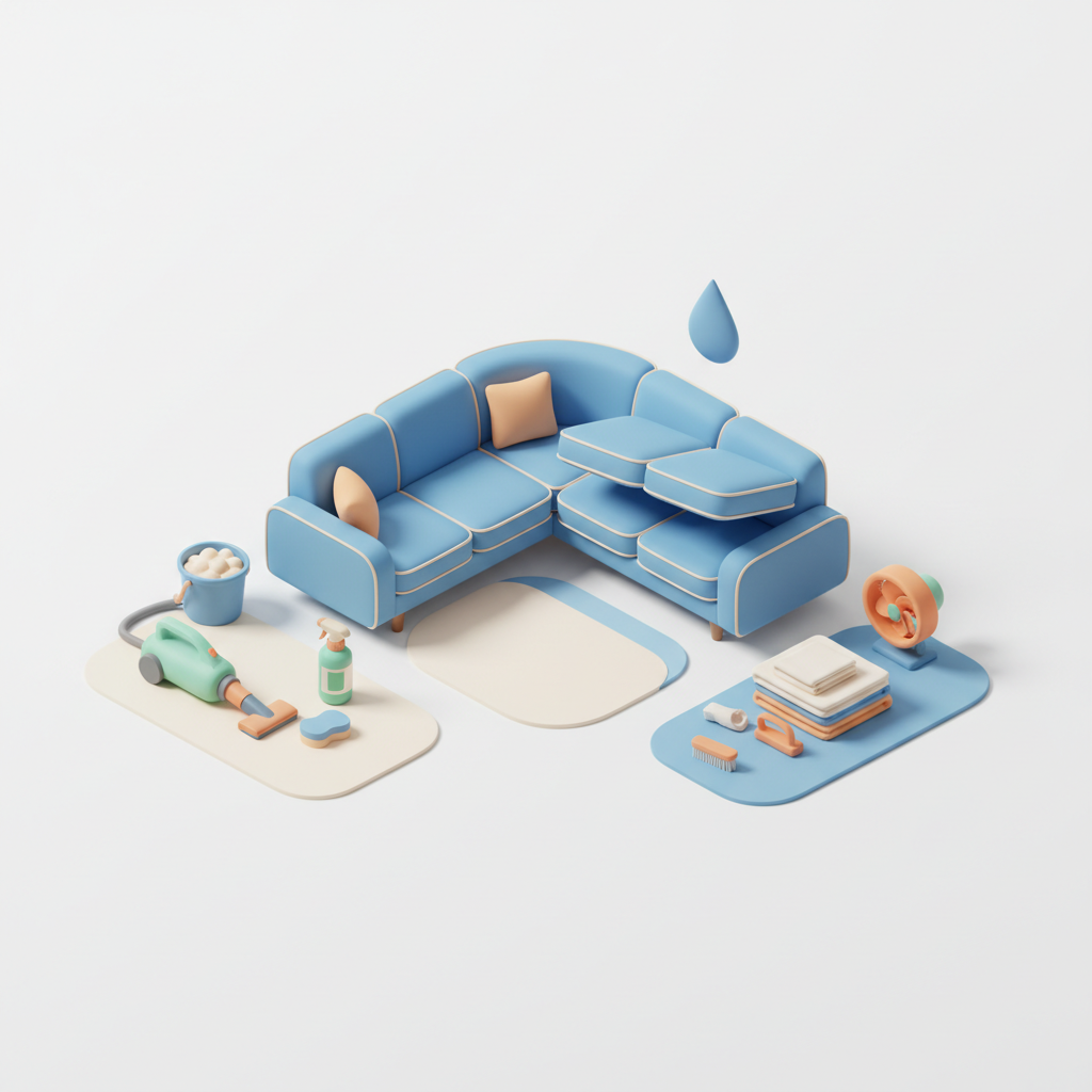 Illustration 3D : Comment nettoyer un canapé d'angle dans un salon spacieux à Beaumont