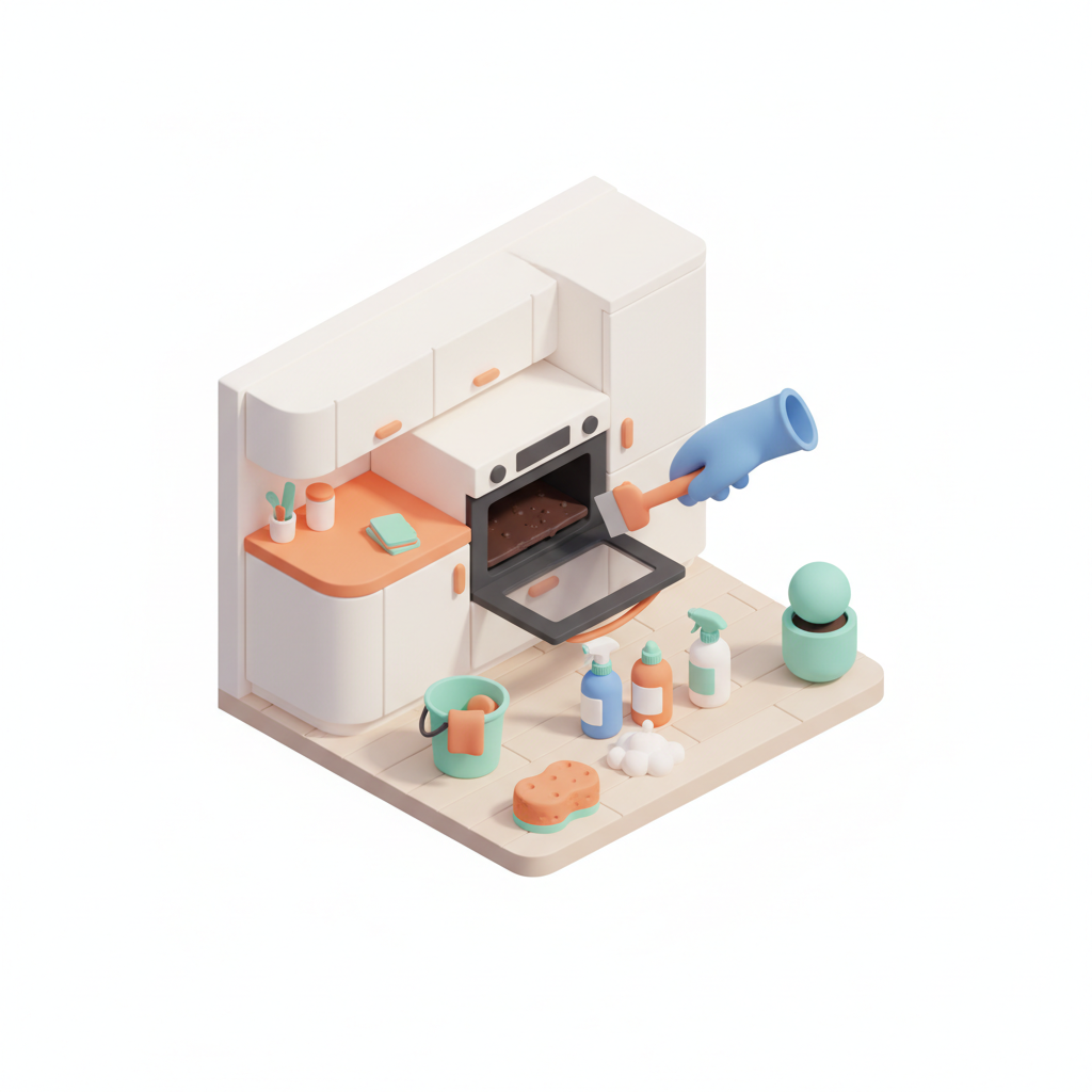 Illustration 3D : Comment nettoyer un four encrassé dans un appartement bourgeois à Chamalières